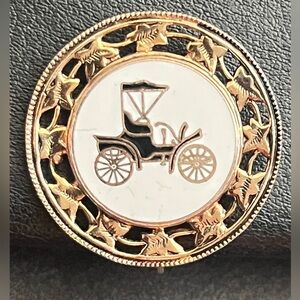 Vintage Signed WINARD Enamel Scarf Clip Antique Car Two Tone 6.5g